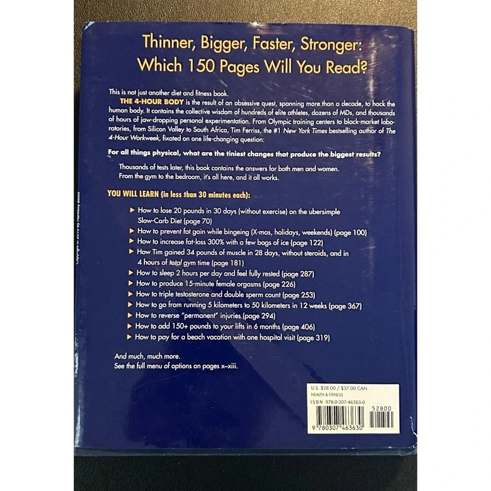 The 4-Hour Body Timothy Ferriss First Edition Hardcover Health Fitness Book